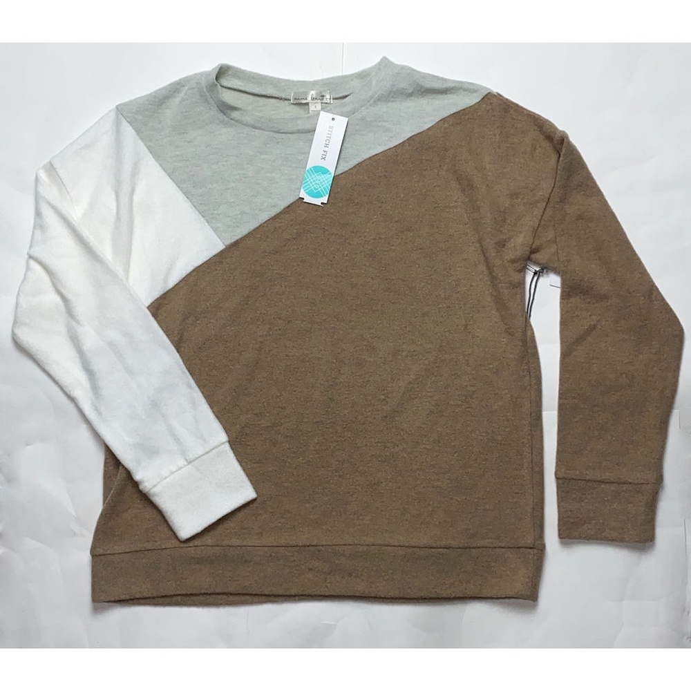 NEW Nine Britton Ultra Soft Fuzzy Fleece Paris Diagonal Colorblock Knit Sweater